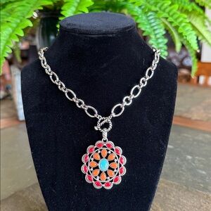 Brand New Scroll Silver and Multicolor Pendant Necklace